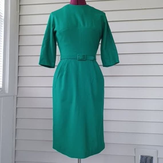 Vintage 50s Emerald Green Size S Belted Office Sl… - image 1