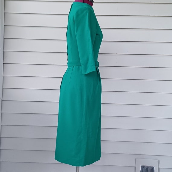 Vintage 50s Emerald Green Size S Belted Office Sl… - image 3