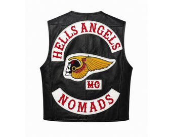 New Hells Angels Nomads Men's Cowhide Leather Biker Black Motorcycle Club Vest