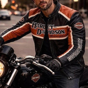Black and Orange Harley Davidson Jacket - Etsy