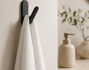 No Drill Adhesive Wall Hooks Matte Black Aluminum Hooks Modern Coat Hook Bathroom Towel Hook Kitchen Storage Hook Entryway Organizer 5kg