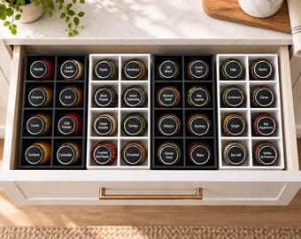 Spice Storage Bin Organizer, 3D Printed  Modular Spice Rack for Drawer or Cabinet