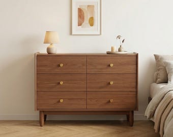 Double Dresser Solid Wood - 6 Drawer Dresser Wide Chest of Drawers, TV Stand Dresser, Farmhouse Dresser, Closet Organizer, Bedroom Furniture