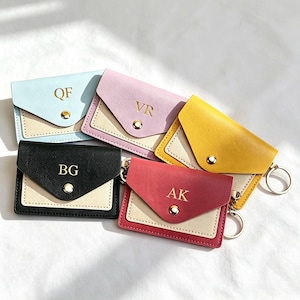 Busta con bottone a pressione e anello personalizzato con lettere colorate, porta carte portatile in pelle