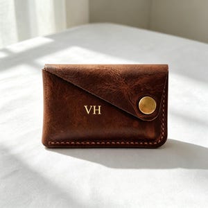 Custom Letter Leather Card Holder,Personalized Snap Button Card Case,Minimalist Portable Leather Wallet,Custom Name Slim Card Pouch