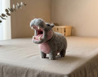 Needle Felting Kit for Beginners Hippo DIY Craft Set Stress Relief Hobby Gift for Her
