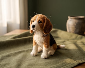 Needle Felting Kit for Beginners Dog DIY Craft Set, Beagle Puppy Wool Felt Project, Stress Relief Hobby Gift for Her