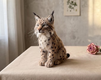 Needle Felting Kit for Beginners Lynx Animal DIY Craft Set Stress Relief Hobby Gift for Her