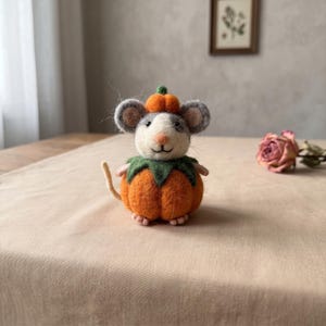 Needle Felting Kit for Beginners Cute Pumpkin Mouse DIY Craft Set Autumn Decor Stress Relief Gift for Her