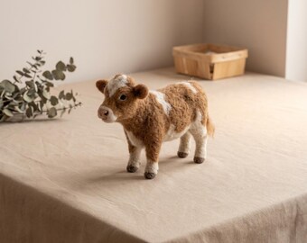 Cow Needle Felting Kit for Beginners | Wool Supplies+Step Guide, DIY Craft, Stress Relief Hobby, Gift for Crafters, Birthday Present