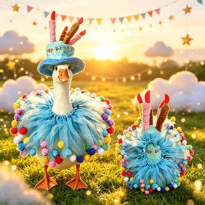 23 Inch Porch Goose Party Costume Set, Birthday Hat and Scarf Outfit, White Goose Decor, Holiday Celebration Porch Decoration