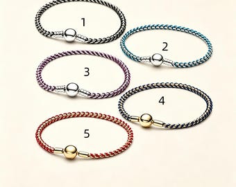 Pandora Blue White Leather Cord Bracelet, DIY Single Wrap Rope Bracelet, Minimalist Charm Base Bracelet Gift Her