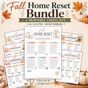 Fall Home Reset Bundle, 6 Printable Cleaning Checklists, Autumn Home Organization PDF