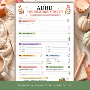 ADHD Task Breakdown Worksheet, Executive Function Planner (Digital Download)