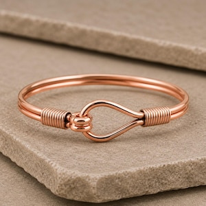 Pulsera de gancho de cobre puro hecha a mano: brazalete ajustable envuelto en alambre para hombres y mujeres.