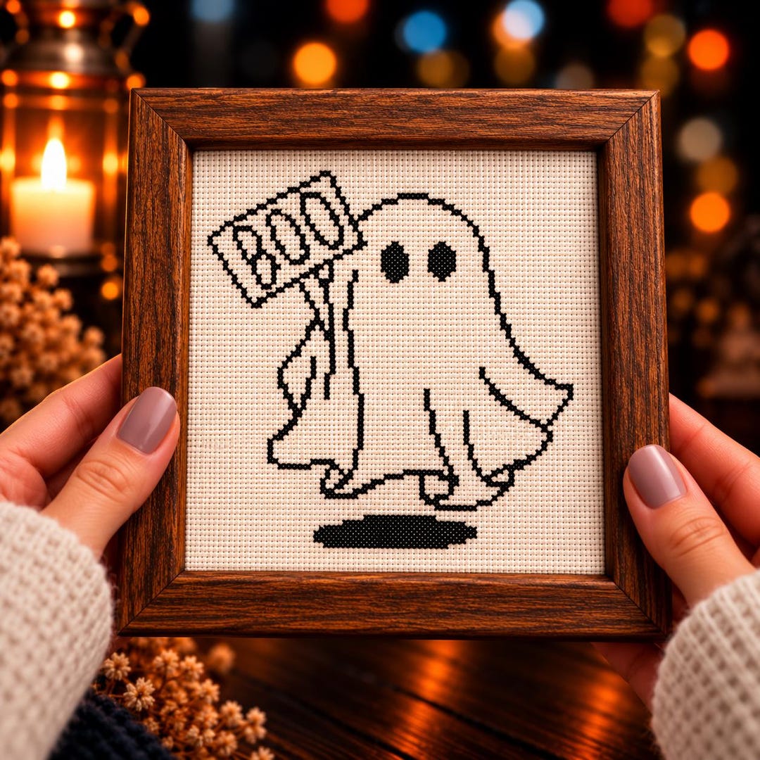 Boo Pdf Boo Ghost Cross Stitch Pattern PDF, Cute Halloween Ghost Embroidery ...
