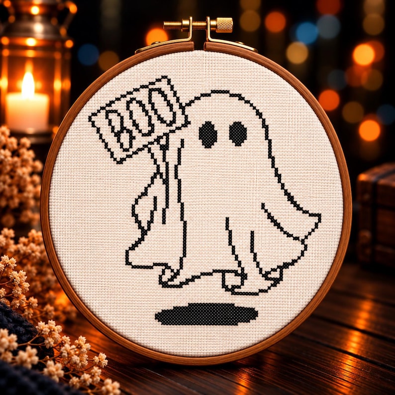 Boo Pdf Boo Ghost Cross Stitch Pattern PDF, Cute Halloween Ghost Embroidery ...