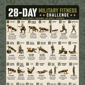 28 Day Military Fitness Challenge Printable | Bodyweight Workout PDF | Strength Endurance Home Workout Plan | Instant Download
