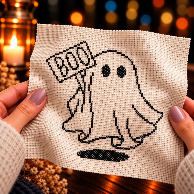 Boo Pdf Boo Ghost Cross Stitch Pattern PDF, Cute Halloween Ghost Embroidery ...