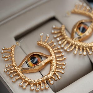 Schiaparelli style devil eye hoop earrings