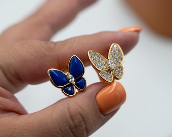 Lapis Lazuli Butterfly earrings  925 silver 18k gold plated