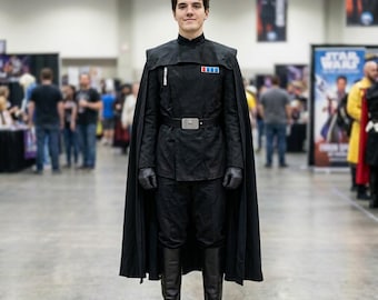 Star Wars Imperial Officer Costume, Men Halloween Costume. Black Uniform with Cape, Empire Cosplay Outfit,