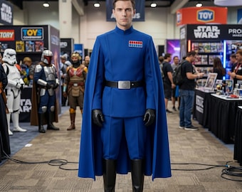 Imperial Officer Blue Cosplay Costume, Sci-Fi Military Outfit, Grand Admiral Uniform with Cape.
