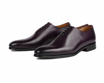 Handmade Men's Wholecut Oxford Shoes | Dark Plum Leather Dress Shoes