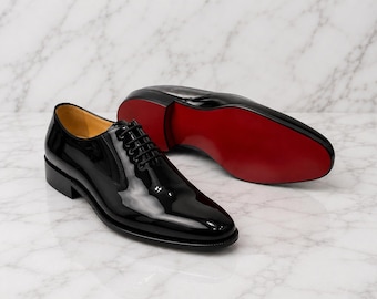 Handmade Black Patent Leather Oxford Shoes for Men | Luxury Formal Dress Shoes