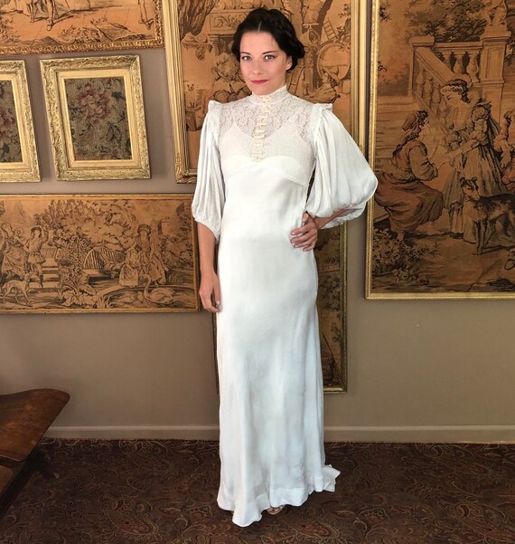 Vintage 1930s Dress Wedding Art Deco Candlelight Satin Lace Etsy