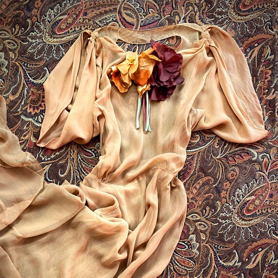 Vintage 1930s Dress Gown Silk Chiffon Bias Cut Sil