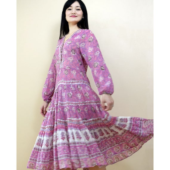 Vintage 1970s Dress By Adini Indian Block Print Ga