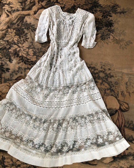 Antique Edwardian Dress Wedding Tea Dress Lace Cut