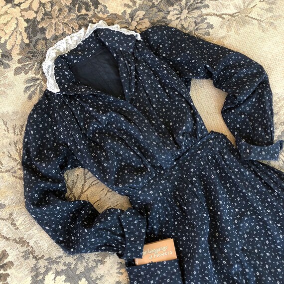 Antique Edwardian Dress Prairie Calico Black Day D