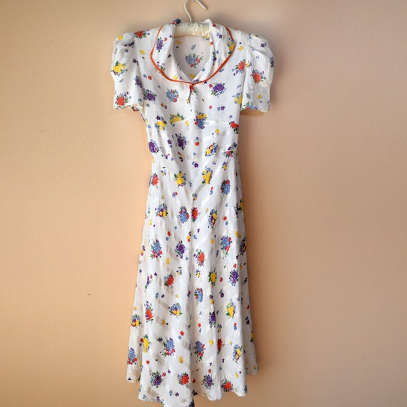 Vintage 1940s Dress Floral Rayon Day Satin Puff Sl