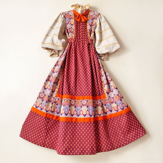 Vintage 1970s Dress Gina Fratini Prairie Maxi Cott