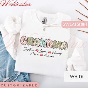Personalized Grandma Shirt, Custom Grandkids Names Unisex Shirt, Sweatshirt, Floral Patchwork Letters Gift for Grandma LT0014-5
