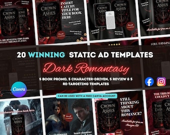 20 Dark Romantasy Author Canva Ad Templates for Instagram, Facebook & Meta