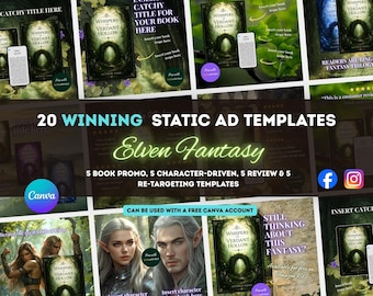 20 Fae Elven Fantasy Author Canva Ad Templates for Instagram, Facebook & Meta
