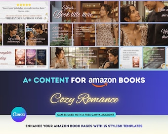 15 Amazon A+ Content Templates for Cozy Romance Authors, Editable Canva Book Marketing Graphics