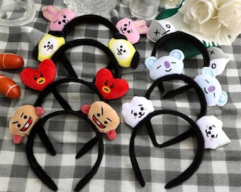 Kawaii Cartoon Plush Character Headbands, Cute Soft Stuffed Animal Hair Hoops Lovely Daily Makeup Hair Accessories for ARMY