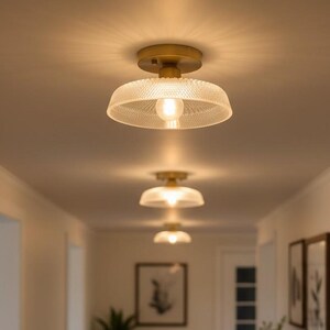 Modern Glass Ceiling Light, Minimalist Flush Mount Light Fixture, Scandinavian Ceiling Lamp, E27 Surface Mounted Lighting