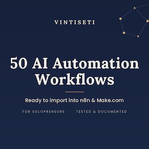 Kit de herramientas de automatización con IA PRO / 50 flujos de trabajo n8n + 50 flujos de trabajo Make.com + Planificador de Notion + Banco de ideas / Herramientas de productividad para emprendedores individuales