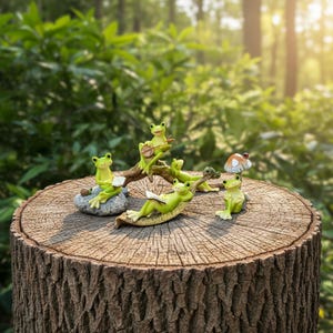 Cute Resin Frog Ornaments Set of 4 • Miniature Fairy Garden Decor • Whimsical Frog Statues for Outdoor Flower Pots, Patio & Desk Decor