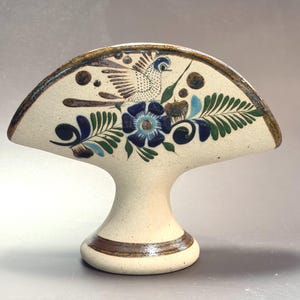Porta tovaglioli/porta taco vintage Tonala in ceramica messicana con decorazioni di arte popolare, uccelli e lettere, Mazatlan.