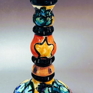 Kelly Jo Designs Hand Painted Candlestick, Southwest Folk Art Taper Holder