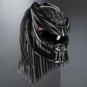 Casco da moto Predator personalizzato grigio metallizzato, dipinto a mano, omologato DOT ECE R22.06, calotta di sicurezza lucida, LED