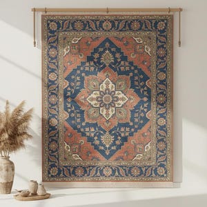 Vintage Turkish Oushak Rug 8x10 | Non Slip Low Pile Area Rug, Distressed Persian Style Carpet, Washable Pet Friendly Living Room Rug