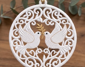 FSL鳩のオーナメント刺繍デザイン、自立型レース鳩、平和の鳥の機械刺繍、結婚式の装飾、エレガントなデジタルギフト