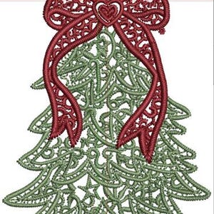 FSL Weihnachtsbaum Ornament Stickdatei, freistehender Spitzenbaum mit Schleife, Feiertagsdekor, Stickdatei Bild 7